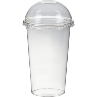 Smoothie Becher, 0,4 l mit Domdeckel + Rundloch (Ø 95mm) transparent Milchshake Becher Trinkbecher Clear Smoothie Cup Shakebecher Softeisbecher (150)