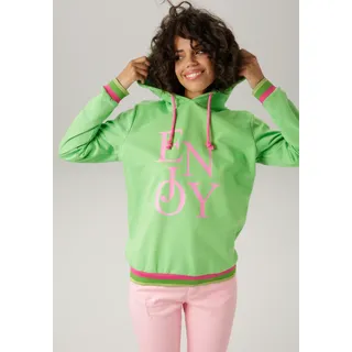 Aniston CASUAL Sweatshirt mit "ENJOY"-Schriftzug Grün/Rosa 44