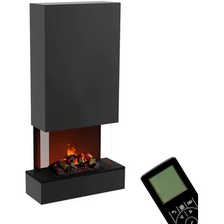 GLOW FIRE Wasserdampf Kamin HÖLDERLIN Hoch (Wandkamin) - Elektrokamin für die Wand mit realistischen LED 3D-Flammen, Knistereffekt & Fernbedienung, 80x158x40 cm, Opti-Myst 500 mit Holz-Deko, Schwarz