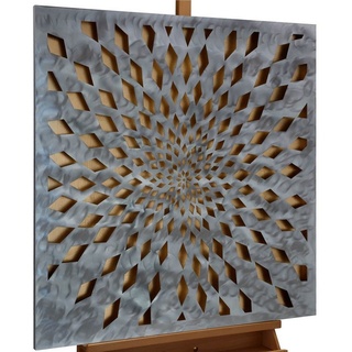 KUNSTLOFT Metallbild Shimmer Fascination 80x80 cm, handgefertiges Wandrelief 3D goldfarben|silberfarben
