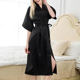 Eleganter Damen-Bademantel mit luxuriösem langem Satin-Design für Komfort und Stil (schwarz)
