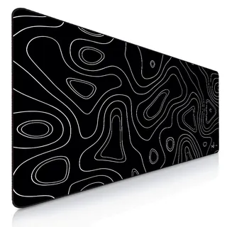 Nyfter - 3XL Gaming Mauspad Schwarz im Topography Design 1200 x 600mm Premium Mousepad Size Groß vernähte Kanten langlebig mit high-end Glide und Anti-Rutsch Speed Gaming Mauspad