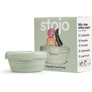STOJO Faltbare Schüssel für unterwegs – 1,1 l – wiederverwendbare runde Reise-Lunchbox mit Deckel – faltbarer Silikon-Aufbewahrungsbehälter – nestbar und stapelbar – spülmaschinen- und