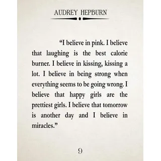 WallBUddy Audrey Hepburn Quote I Believe in Pink Audrey Hepburn Poster Audrey Hepburn Print Famous Quote poster Quotation Poster Book Page Poster (20cm x 25cm, Ivory)