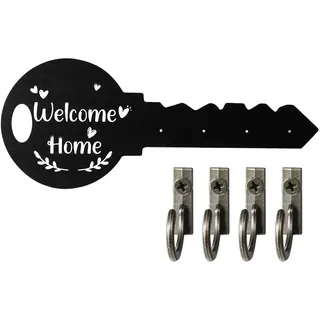 ARubyForest Schlüsselbrett Holz Schlüsselhalter Wand mit 4 Haken Schlüsselboard Key Holder Wall Schlüsselbrett Modern Schlüsselablage Schlüsselleiste für Eingang Flur Schlafzimmer Wohnzimmer Schwarz