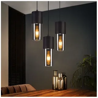 ZMH Pendelleuchte 3-flammige E27 in Schwarz Glas rund Metall Pendellampe | Gr.: onesize