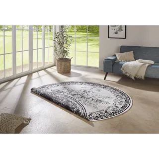NORTHRUGS In- und Outdoor Teppich Borbon Rund ⌀200cm- Wendeteppich Wetterfest Orientalisches Vintage Design Läufer für Balkon Terrasse Garten Wintergarten Wohnzimmerteppich Wasserfest in Schwarz Creme