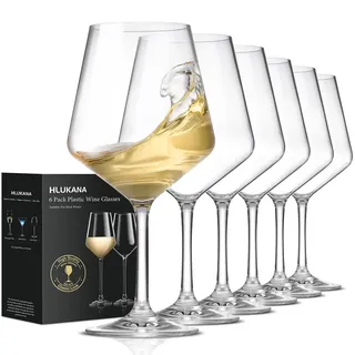 Hlukana Unzerbrechliche Tritan-Weingläser, 6er-Set, 473 ml, Kunststoff-Weingläser mit Stiel, BPA-frei, wiederverwendbares Weinglas für Pool, Outdoor, Camping, Picknick, Restaurants, Zuhause, Bar,