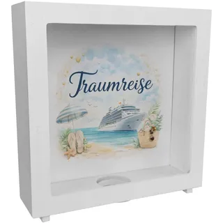Kreuzfahrtschiff Traumreise Rahmen Spardose aus Holz für Urlaubsträume für Reisefans - lustige Sparbüchse für Urlaub