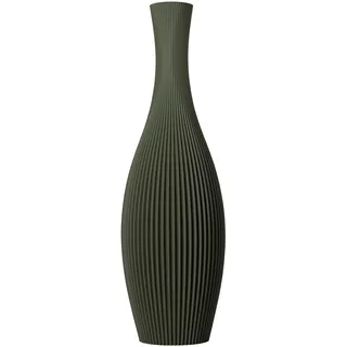 SLIMPRINT Bodenvase Stella Olivgrün, 18,8 x 60 cm, Hohe Dekovase für Pampasgras mit Modern Streifendesign, Recycelter Biokunststoff