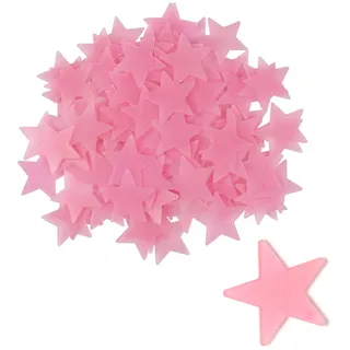 Niuhong Fluoreszierende Wandtattoos 100 Pcs Leuchtende Sterne Leuchten Dunkeln 3D Sternaufkleber Dekoration Stern Wandtattoo Zimmer Schlafzimmer Decke Abziehbilder Schalter Aufkleber Sticker (Rosa)