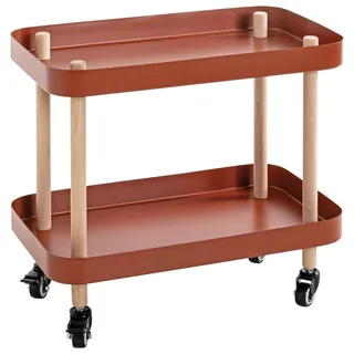 Servierwagen, Natur, Rot, Buche, Holz, Metall, Buche, massiv, rechteckig, rund, 30x47x50 cm, Stauraum, Flaschenfach, offenes Fach, Esszimmer, Barmöbel, Barwagen
