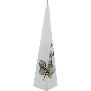 Dekohelden24 Hochwertige Kerze mit Orchidee/Orchideenkerze als Pyramidenkerze/weiß mit Heller Blüte/H/Ø: ca. 25 x 6 cm.