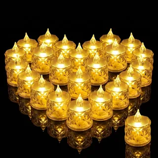 LED Teelichter 24 Stück flammenlos, batteriebetrieben, Kristall-Diamant Design