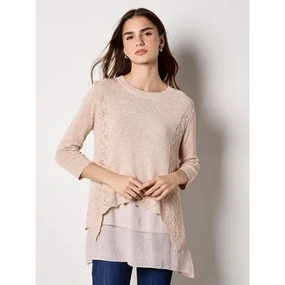 Spitzenshirt APRICOT "Glänzendes Mesh-Tunika-Oberteil", Damen, Gr. S (36), grau (stein), Strick, Obermaterial: 46% Polyacryl PAN. 45% Polyamid PA. 9% Polyester PES., uni, Gerippt, Blusen