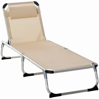 Outsunny Gartenliege mit Kopfkissen Ergonomisch Beige