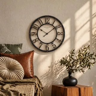 K&L Wall Art Industrielle Wanduhr Vintage Landhaus Wanduhren Holz-Metalloptik ohne Tickgeräusch lautlose Wohnzimmeruhr
