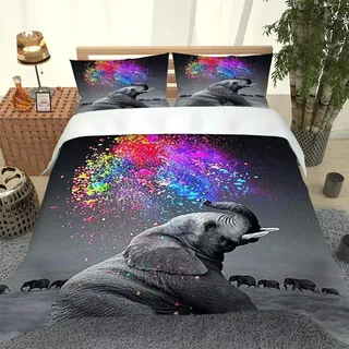 Herbst Winter Bettwäsche Set 2/3 Stück Netter Panda Elefant Pinguin Löwe Muster Tier Bettbezug Quilt Kissenbezug Junge Mädchen Decke Abdeckung (Grau, 135 x 200 cm)