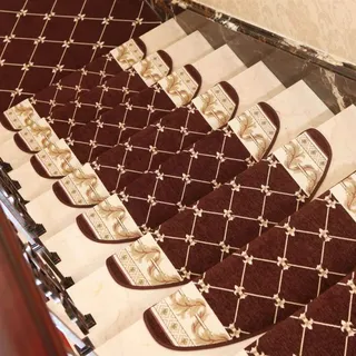 Rutschfeste, waschbare Stufenmatten – Set mit 3 Stufenmatten im orientalischen Vintage-Renaissance-Muster, halbrund Stufenmatten für Treppen, Kaffeefarbe – 24 x 75 cm, Vintage-orientalisches
