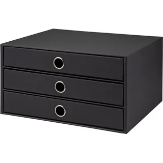 Rössler SOHO 3er Schubladenbox A4 aus Papier | Büro Organizer Schreibtisch| Schubladen Organizer Büro Zubehör & Bürobedarf | Schreibtisch Organizer Box | 34 x 25 x 19 cm | 1 Stück | Farbe: Schwarz