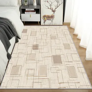 AUWUUA Waschbarer geometrischer Wohnzimmerteppich, 250 x 250 cm, modernes abstraktes Rutschfester Teppiche, minimalistischer, weicher Kurzflorteppich für Schlafzimmer, Esszimmer und Büro Dünn