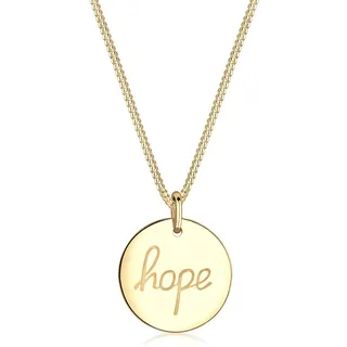 Elli Halskette Damen mit Anhänger Hope-Schriftzug Plättchen Statement in 925 Sterling Silber vergoldet 45 cm lang