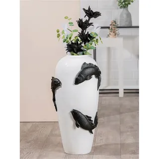 Bodenvase CASABLANCA BY GILDE "Vase "Koi"" Vasen Gr. B/H/T: 35 cm x 73 cm x 35 cm, weiß Blumenvasen