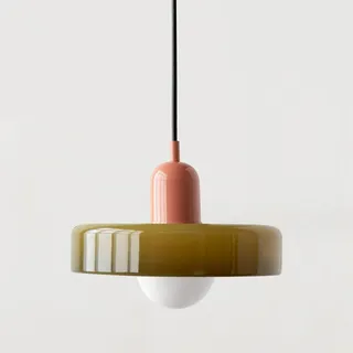 SYUFRE Pendelleuchte Mid Century Bunte Deckenleuchte mit Lampenschirm aus Glas Pendelleuchte Vintage Pendelleuchten aus Eisen und Glas für Schlafzimmer