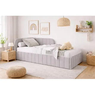 MOEBELPAKET.de Bett Mario 100x200 cm, Metallrahmen, Oeko-Tex, Grau, Links | Betten Mario, Polsterbett, Jugendbett mit Bettkasten, Eleganter Riviera-Stoff