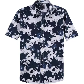 Kurzarmhemd OLYMP "Casual" Gr. XL, N-Gr, blau (marine) Herren Hemden Kurzarm mit floralem Alloverprint, Kentkragen
