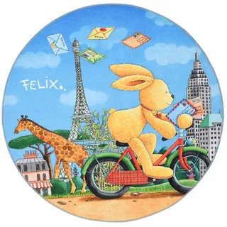 Felix Kinderteppich Felix der Hase 100cm und, rund blau