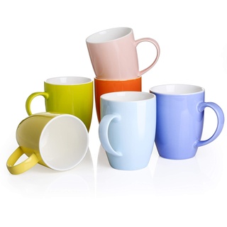 Panbado, 6-teilig Set Porzellan Tasse, 370ml Becherset, Kaffeetasse, Milch Tee Becher für Frühstück, Trinkbecher, bunt Modernes Design für Geschirr Tafel-Zubehör
