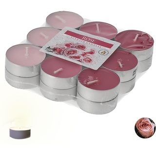 Duft Teelichter 18er Set Rosen │ Ø3,9 x1,5cm rosa pink bordeaux │ Duftkerze Paraffinwachs (1 x 18er Set Teelichter Rosen)