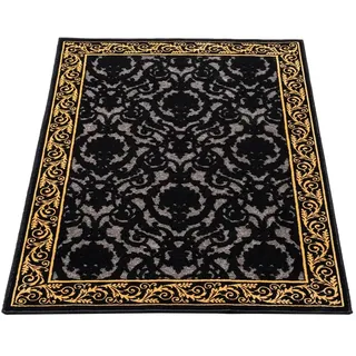 Belle Arti Luxus 3D Teppich Wohnzimmerteppich Schlafzimmer Esszimmer Farashe in Schwarz Gold - Kurzflor rutschfest Seidenglanz 3D-Effekt 100% Viskose - schwarz mit Bordüre, 100x140 cm