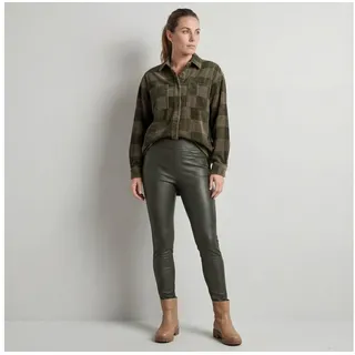 Aurela Damenmode Thermoleggings Damen Leder Hose gefütterte Leggings Kunstleder extra Slim, breiter Gummizug, moderner 5 Pocket-Style grün 40