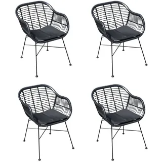 Oslo Gartenstühle Rope/Kunststoff 4er Set - Schwarz - mit Armlehnen & Rückenlehne - Inklusive Sitzkissen -  Stahlrahmen- Skandinavisches Design