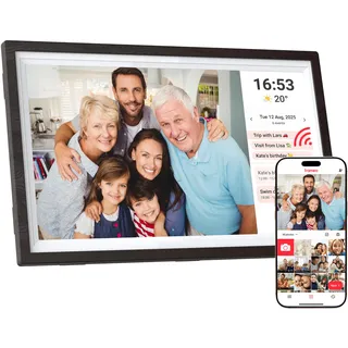 Tibuta Frameo WLAN Digitaler Bilderrahmen 15,6 Zoll, HD 1366 x 768 IPS Touchscreen Elektronischer FotoRahmen mit 32GB Speicher, Auto Drehung, Einfache Weitergabe von Fotos Videos über Frameo App