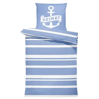 One Home Bettwäsche Motive, Mikrofaser, 4 teilig, Maritim Anker Heimat, Knitterfrei Weich für Sommer und Winter