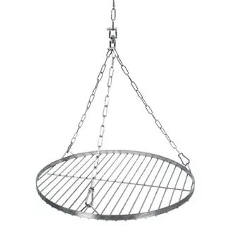 NAJDER Edelstahl Rund Grillrost Ø600 mm mit Aufhängekette Ø3 mm, Grillrost Rund für Schwenkgrill mit Kettensatz, Drehwirbel und Karabinerhaken, Hängegrill Rost mit Kette Satz