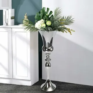 Bodenvase, Blumenvase, Große Metallvase, Schalenvase, Tischvase Aus Eisen, Dekorative Vase, Moderne Silbervase, Landhausstil, Silber, 74 Cm
