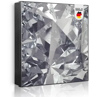 banjado Schlüsselkasten aus Metall mit Motiv Facetten Monochrome (Stahl Gehäuse, mit 32 Haken, beschreibbar & magnetisch), 30 x 30 x 5 cm schwarz