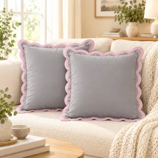 Folkulture Deko-Kissenbezüge mit Bogenkante aus Baumwolle, niedliche Outdoor-Kissen, Boho-Stil, für Couchkissen, Wohnzimmer, Sommer, ca. 45 x 45 cm, 2 Stück