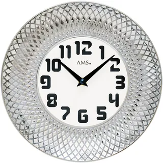 Wanduhr AMS "W9614", silber (silberfarben), Wanduhren, Ø 27cm, Wanduhr, Quarzuhr,Keramik,Wohnzimmer,Esszimmer,Küche,Arbeitszimmer,Büro,Flur