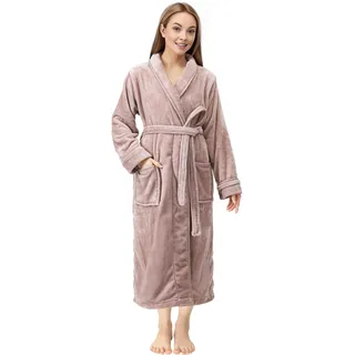 NY Threads Damen-Bademantel aus Fleece, Schalkragen, weicher Plüsch, Spa, taupe, Medium - M