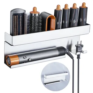 YYBO Föhnhalter Wand Ohne Bohren, Glätteisen Halterung, Föhn Halterung für Glätteisen Lockenstab Styler Zubehör Aufbewahrung, Fönhalter Wandhalterung, Fönhalterung Bad Lockenstabhalterung (Silber)