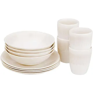BUTLERS Geschirrset 4 Personen ATLANTIS Steinzeug Geschirr Set 12-tlg. Kombiservice | Tassen 300ml Schalen 550ml Teller 23cm | Farbverlauf mit Boho-Stil | Mikrowellen- & spülmaschinenfest