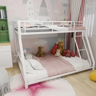 Aceinheu Twin Over Full Metall Etagenbett, Robustes Doppelstockbett mit Leiter und durchgehendem Geländer, Geräuschfrei, Platzsparendes Bett für Jugendliche und Erwachsene (White)
