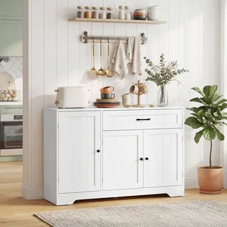 Modernes Küchen-sideboard Mit Schublade, Verstellbaren Regalen, Kleine Küchen-vorratskammer Mit Türfächern, Weiß