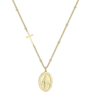 Elli Kette mit Anhänger Kugelkette Kreuz Marienbild Gold 925 Sterling Silber