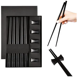 TRHN Essstäbchen Premium Essstäbchen Glasfaser Sushi Stäbchen Chopsticks, 5 Paar inkl. Ablage Wiederverwendbar
